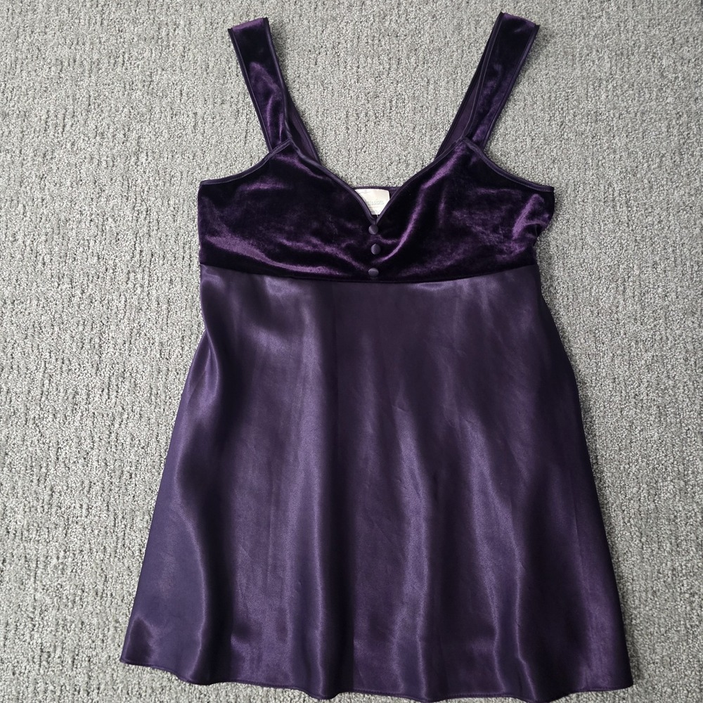 Vintage Expressions Purple Velvet Satin‎ Babydoll Cami Top Lingerie S Y2K Whimsy